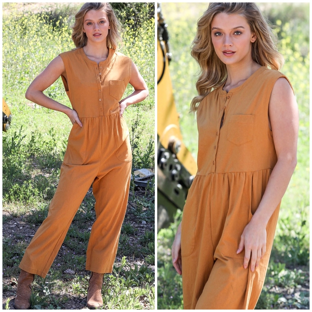 VERY J Boho Chic Dark Mustard Relaxed Fit Jumpsuit
